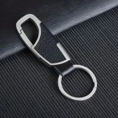 レザー　キーリング　カラビナ　鍵　シンプル　キーホルダー黒　ブラック キー