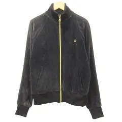 フレッドペリー FRED PERRY 起毛 トラックジャケット ダイヤモンドチェック ブルゾン ロゴ刺繍 US6 M 黒 ブラックのサムネイル