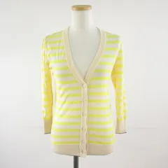 レイビームス Ray Beams ニットカーディガン 七分袖 ボーダー ライトベージュ 黄 *T314