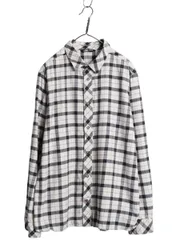 【お得なクーポン配布中!】 ノースフェイス チェック フランネル シャツ メンズ XL / 古着 アウトドア ネルシャツ 長袖シャツ マチ付き 黒 白 モノトーン 大きいサイズ