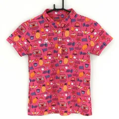 【超美品】ルコック 半袖ポロシャツ ピンク×マルチカラー 総柄 ロゴ刺しゅう レディース M ゴルフウェア le coq sportif