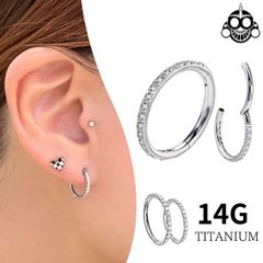 ワンタッチピアス 14G ジルコニアライン クリッカー 金属アレルギー対応 チタン つけっぱなし 軟骨ピアス ヘリックス ロブ