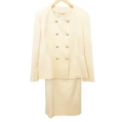 セリーヌ CELINE タグ付き ヴィンテージ VINTAGE スーツ セットアップ ジャケット スカート フランス製 金ボタン 46 約XLサイズ 鶯色 薄オレンジのサムネイル