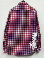 90s stussy オープンカラーシャツ チェック L オールドステューシー USA製 90s OLD STUSSY Check Cotton Open Collar S/S Shirt 紫