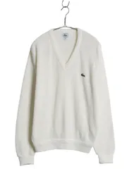 【お得なクーポン配布中!】 80s USA製 ラコステ Vネック アクリル ニット セーター メンズ レディース M 古着 ヴィンテージ ワンポイント シンプル 薄手 カジュアル 白