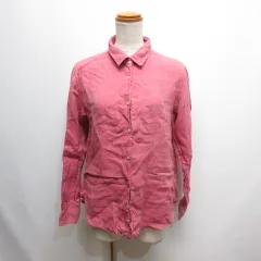 ユニクロ UNIQLO 長袖 プレミアムリネン シャツ M 薄赤 レッド