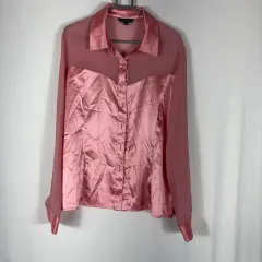 ピンク シースルー サテン ブラウス 88