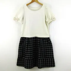 クチュールブローチ 切替ワンピース トップス 半袖 チェック柄 レディース 38サイズ 黒×ベージュ COUTURE BROOCH 【中古】