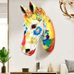 オブジェ ウォールアート 馬 ユニーク カラフル ハンティングトロフィー風 おしゃれ かわいい 壁掛け インテリア 動物 アニマル 置物 オブジェ