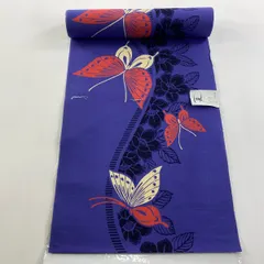 反物 優品 小紋 夏 蝶 草花 紫 綿 【中古】