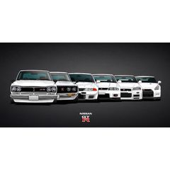 絵画風 壁紙ポスター (はがせるシール式) 日産 歴代GT-R スカイライン ハコスカ ケン&メリー R32 R33 GT-R R34 R35 ニッサン キャラクロ NGTR-003S2 (603mm×301mm)＜日本製＞ ウォールステッカー お風呂ポスター