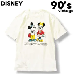【人気キャラクター!】 90s ヴィンテージ ディズニー ミッキー＆ミニー DISNEY MICKEY＆MINNIE シングルステッチ イラスト Tシャツ M ホワイト メンズ