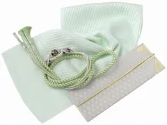 振袖用 正絹 丹後ちりめん ふくれ織 帯揚げ・帯締め・重ね衿 3点セット ライトグリーン h-460-7 