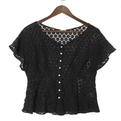 IENA イエナ 春夏★ 麻 花柄 レース ペプラム ブラウス Sz.F レディース 黒