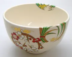 ☆茶3  加藤利昇　黒釉丸紋　四季草花　茶碗　タエトサ　東さ6-0625⑧ ☆茶3 加藤利昇 黒釉丸紋 四季草花 茶碗 タエトサ 東さ6-0625⑧