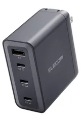 エレコム 充電器 150W USB PD対応 4ポート Type-C×3 1ポート最大100W 折りたたみ式プラグ GaN採用 PPS対応 温度保護機能 ブラック EC-AC67150BK [150W]