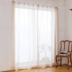 新品 フック付き アジャスター ナチュラル 洗える UVカット シンプル 2枚組 x丈108cm 幅100cm 無地 エクリュ≫ カーテン研究所≪ガーゼ風ナチュラルレース