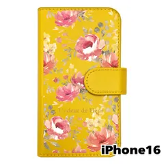 【新品未使用】 iPhone16 アイフォン16 手帳型スマホ ケース 花柄 (手帳イエロー×ピオニーピンク柄) ボタニカル フラワー おしゃれ カード収納 PUレザー flip2-ip16-ye-20073
