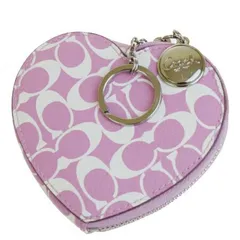 【中古】 美品 コーチ COACH シグネチャー コインケース 小銭入れ カード入れ 財布 ハート ピンク レザー キーリング付き 03HE510