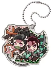 【中古】雑貨 竈門炭治郎＆竈門禰豆子 「ぴた!でふぉめ 鬼滅の刃 一致団結 アクリルキーホルダー」