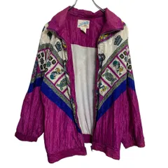 ナイロンジャケット M パープル ホワイト 羽織 総柄 スポーティー アウター 薄手 古着卸 アメリカ仕入 a703-6623