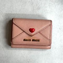 miu miu ミュウミュウ / マドラスラブレターウォレット 三つ折り財布 ミニ財布 マドラスレザー ピンクベージュ レッド 5MH021 MADRAS LOVE