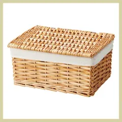『煮柳・ポプラ』蓋・布付き四角タイプ収納ケース「39×28×19cm」（カラーボックス対応）／ナチュラル　※天然素材,リーズナブル,レトロモダン,まとめ買い,セット割引き,ケース,かご,バスケット,小物入れ,籐,カントリー,ふた,おしゃれ