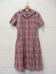 SIM シム セーラーカラー シャツワンピース 半袖 チェック柄 くるみボタン ロリータ レトロコーデ レッド サイズ9