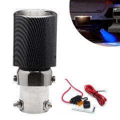 【迅速発送】VEHSUN マフラーカッター LED 軽自動車 下向き カーボン調 向き 調整可能 ライト付き 排気 パイプ 発光 光る カーボン テールパイプ径 35～63mmアルミ製 MT AT 汎用 ドレスアップ オーバル型 ストレート式 青