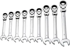 Partools 首振りフレックス ラチェット ギア レンチ セット 大きさ いろいろ フレックスギア スパナ コンビネーションレンチ ラチェットレンチ 工具セット(9本セットB)