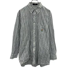 CHAPS 長袖 ストライプシャツ 16 ホワイト ブルー グリーン チャップス ボタンダウン 胸ポケット ロゴ 刺繍 古着卸 アメリカ仕入 a704-5645