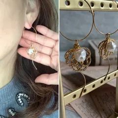 特別価格♡ 揺れる　大ぶり　パール　春　フープピアス