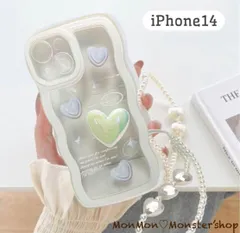 スマホケース iPhone14 かわいいハートのクリアカバー ストラップ付き