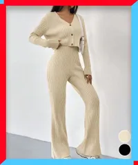 新品 レディース ニットセットアップ トップス パンツ 2点セット 無地 春秋冬 韓国ファッション【送料無料】