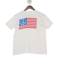 90年代 ピースマーク 国旗 半袖Tシャツ ホワイト(メンズ M相当)中古  