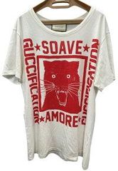 GUCCI グッチ Tシャツ トップス S ロゴ アイボリー キャットヘッド