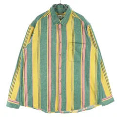 美品 ZARA ザラ ストライプ柄 マルチカラー 長袖 ネルシャツ XL グリーン系 メンズ 古着