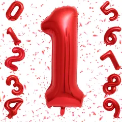 【数量限定】ギフト 記念日 女の子 男の子 飾り付け お祝い ハッピーバースデー ナンバー1 パーティー 40インチ 誕生日 結婚式 アルミ風船 レッド 披露宴 数字バルーン Exgox