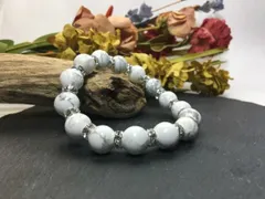 パワーストーン ブレスレット ハウライト  12mm 天然石ブレス / メンズ レディース 男性 女性 幸運 心身の浄化 安眠作用　お守り(シルバー) ☆