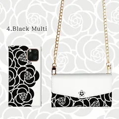 iPhone15 ケース 手帳型 iPhone 15  スマホケース ショルダー 肩掛け チェーン付き モノクロ ストラップ 大人女子 可愛い おしゃれ 椿 カメリア 花柄 ミラー付  カラー04