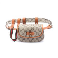 グッチ GUCCI ウエストバッグ ボディバッグ バンブー 1947 ミニ ベルトバッグ 681137 ベージュ/ブラウン PVCコーティングキャンバス レザー バンブー1947 ミニベルトバッグ レディース Used A