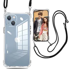 iPhone 14 ケース クリア ショルダー 耐衝撃 調節可能なショルダー クロスボディ ネックレス 保護ソフトTPU カバー アイフォン14 取り外し ル付き ワイヤレス充電対応 カバー 耐衝撃 薄型 TPU 軽量 肩がけ 首掛け 紐付きバンパー カバ 0