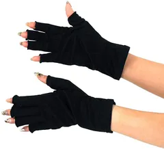 Sleeping Sheep(スリーピング シープ) スリーピングシープ 5本指 ひんやり サラサラ シルク100% UV 手袋 ハンドケア 手のお手入れに(指切りブラック,  M)