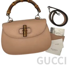 GUCCI グッチ 新型 バンブー ターンロック レザー 本革 ショルダー 2way ハンドバッグ トートバッグ ベージュ 409398