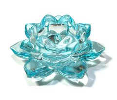 新品 キャンドルスタンド 蓮の花 ガラス製 クリスタル カラー キャンドルホルダー 燭台 ろうそく立て (青)