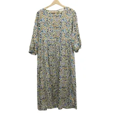 agnes b(アニエスベー) ワンピース サイズ38 M レディース美品  - 白×ダークイエロー×マルチ クルーネック/長袖/マキシ丈/To★b.