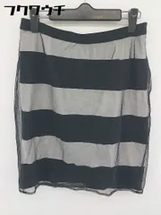 ◇ PLST プラステ ボーダー チュール 膝丈 タイト スカート サイズ2 ブラック ホワイト レディース  【1109150003820】