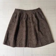 ト2509-⑧-5257 アースミュージックアンドエコロジー　earth music &ecology チェックフレアスカート　ブラウン　S