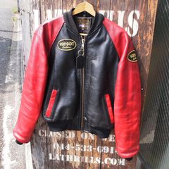 USA製【VANSON】TEAM JACKET TJV Leather Jacket バンソン ライダース レザー ジャケット 黒赤◆Size:US-36