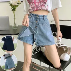 スカパン キュロット デニムショートパンツレディース ホットパンツ ハーフパンツ 美脚効果 ラップスカート ミニスカート ボトムス(メール便送料無料)